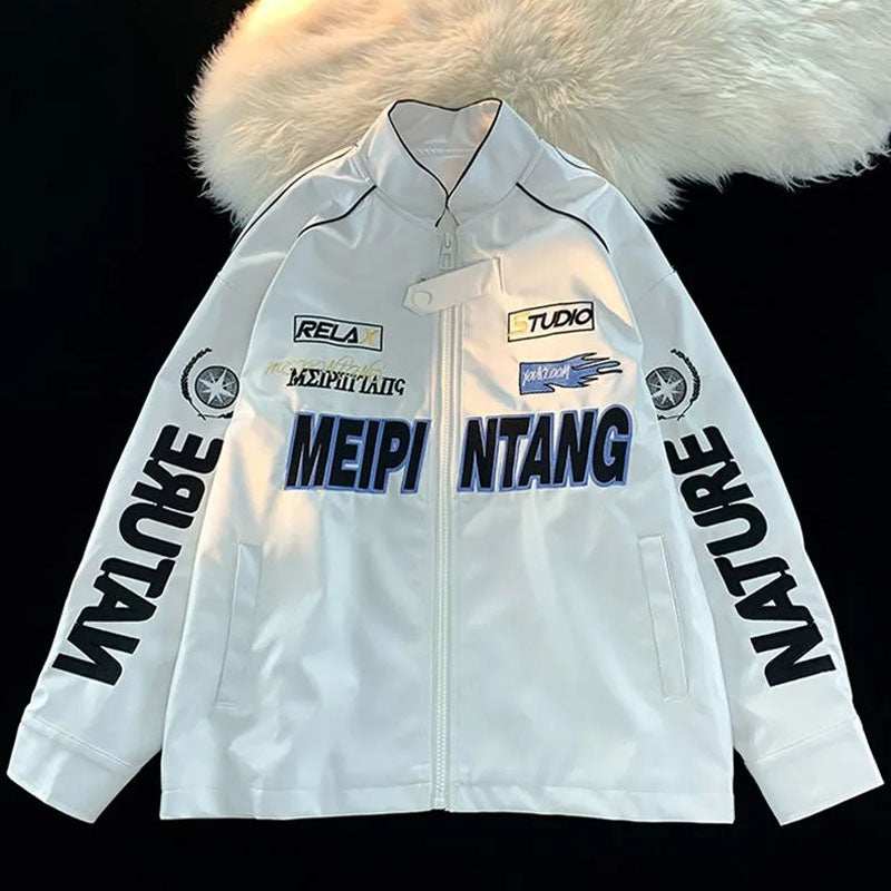 Retro Streetwear Motorcycle Baseball Jackets Mens Harajuku Letter Embroidery Patchwork Coats Casual Loose Varsity Jacket Unisex