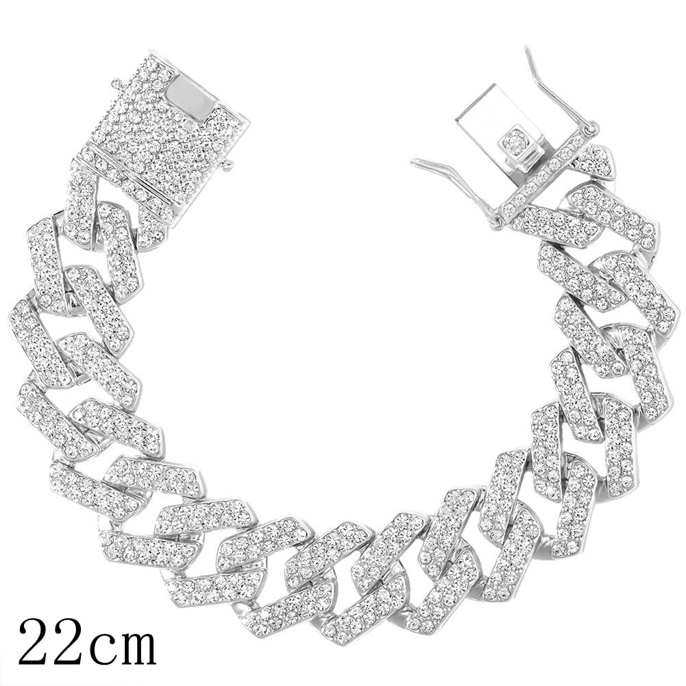 14/20MM Hip Hop Metal Cuban Bracelet Iced Out Chain Bling Full Rhinestone Pave Luxury Crystal Bracelet For Men's Jewelry Gift