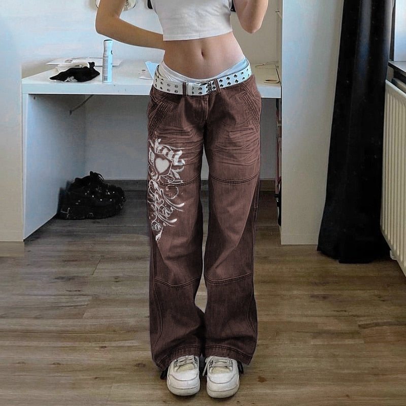 Harajuku Grunge Vintage Low Waisted Cargo Pants Y2K Aesthetics Indie Women&amp;/39;s Jeans Pockets Korean Streetwear Retro Trousers