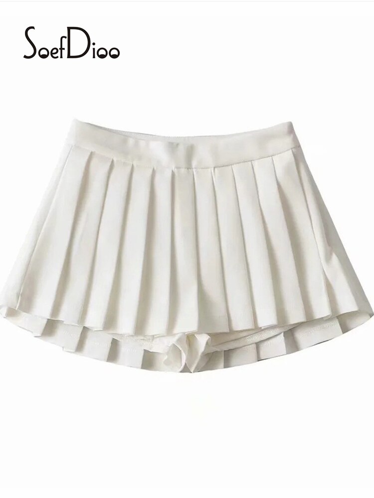 Soefdioo Women Fashion Pleated Shorts Skirts Vintage High Waist Side Zipper Skort Autumn 2022 Female Bottoms High Street Wear