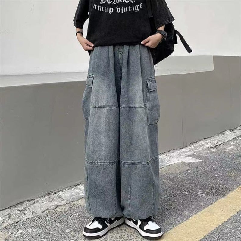 2022 Spring Autumn Trousers y2k baggy jeans for men Wide leg Pants Pockets Elastic Waist Streetwear Loose comfortable Pants