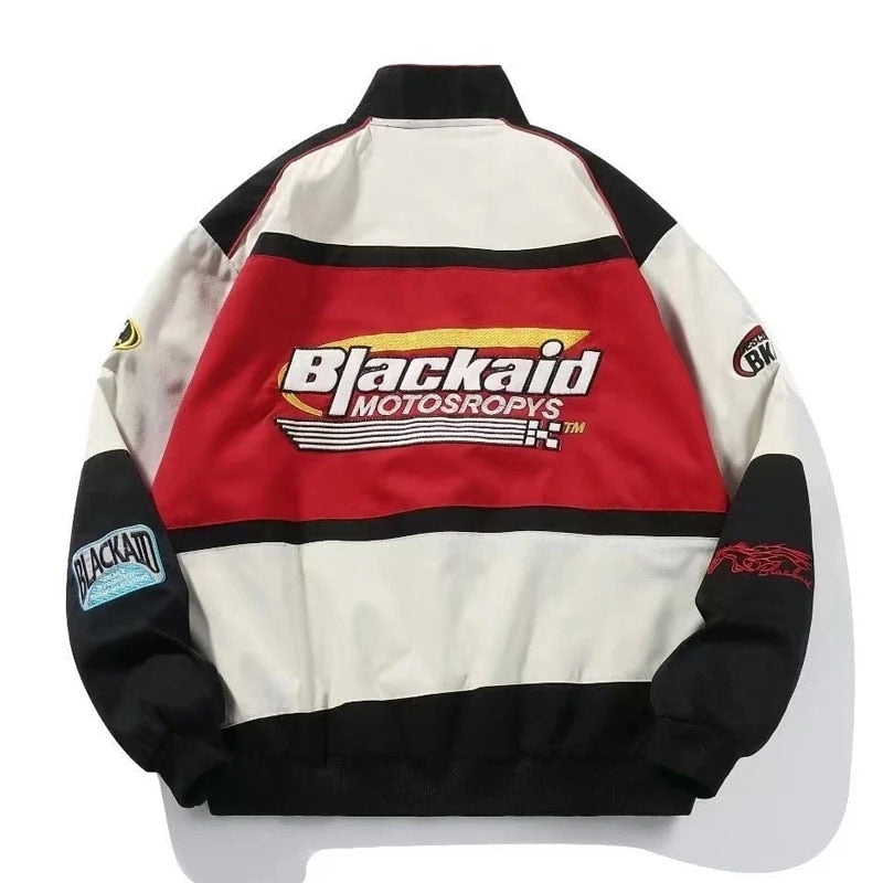 Retro Streetwear Motorcycle Baseball Jackets Mens Harajuku Letter Embroidery Patchwork Coats Casual Loose Varsity Jacket Unisex