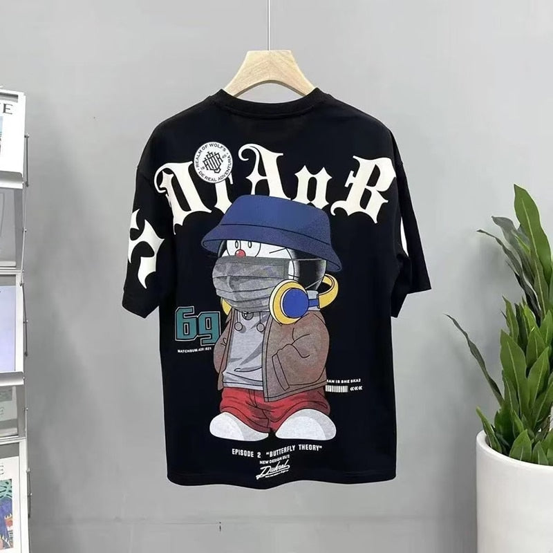2023 Summer Men's T Shirt Korean Harajuku Fashion Graphic T Shirts Men 100%Cotton Men Clothing Cartoon Short Sleeve Tops Tee Men