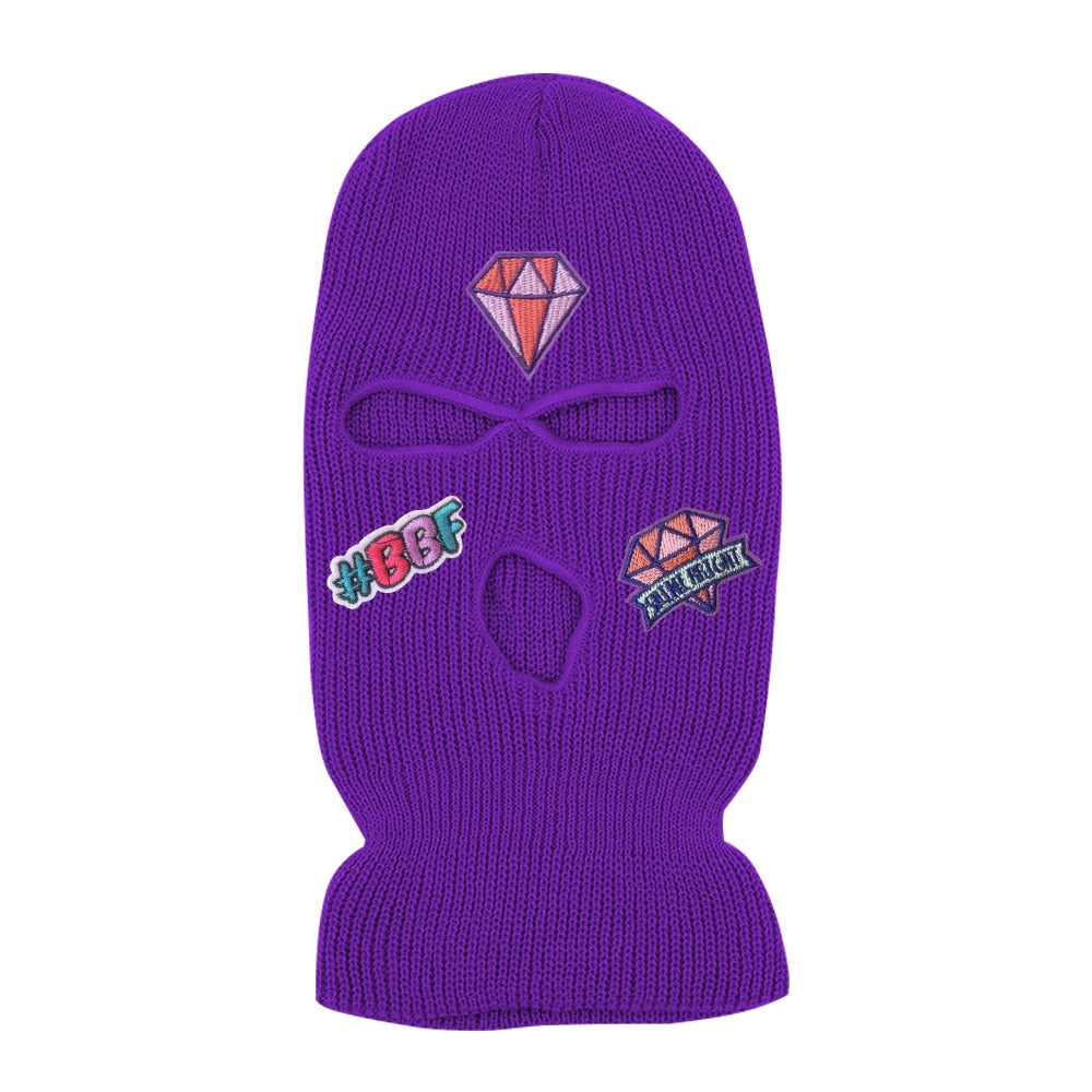 #BBF Butterfly Printed 3 Hole Full Face Cap Embroidery Letter Ski Beanies Design Keep Warm Headgear Mask Tactical Balaclava Hat
