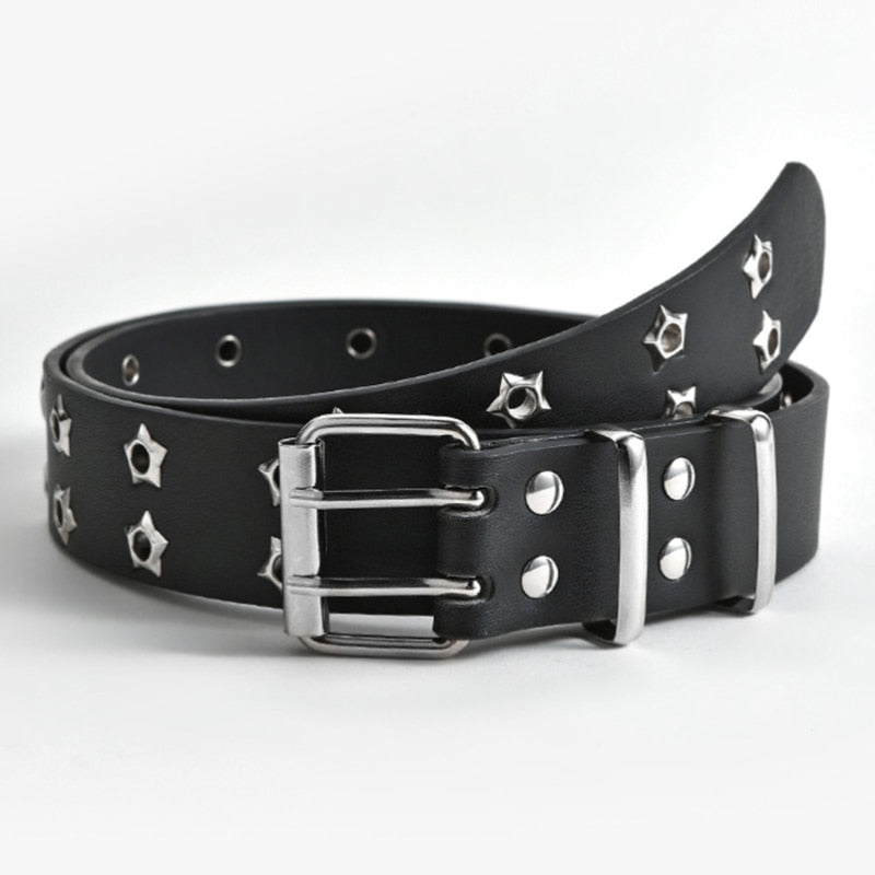 GAOKE Hollow Bullet Decoration Belt Fashion Ladies Leather Studded Gift Man's Goth Rock Wild Adjustable Women Punk Black Belt