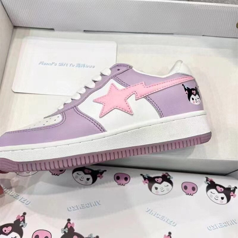 Kawaii Sanrio Shoes Kuromi Y2K Casual Pink Sneakers Students Flat Bottom Full with Harajuku Shoes Beauty School Girls Gifts