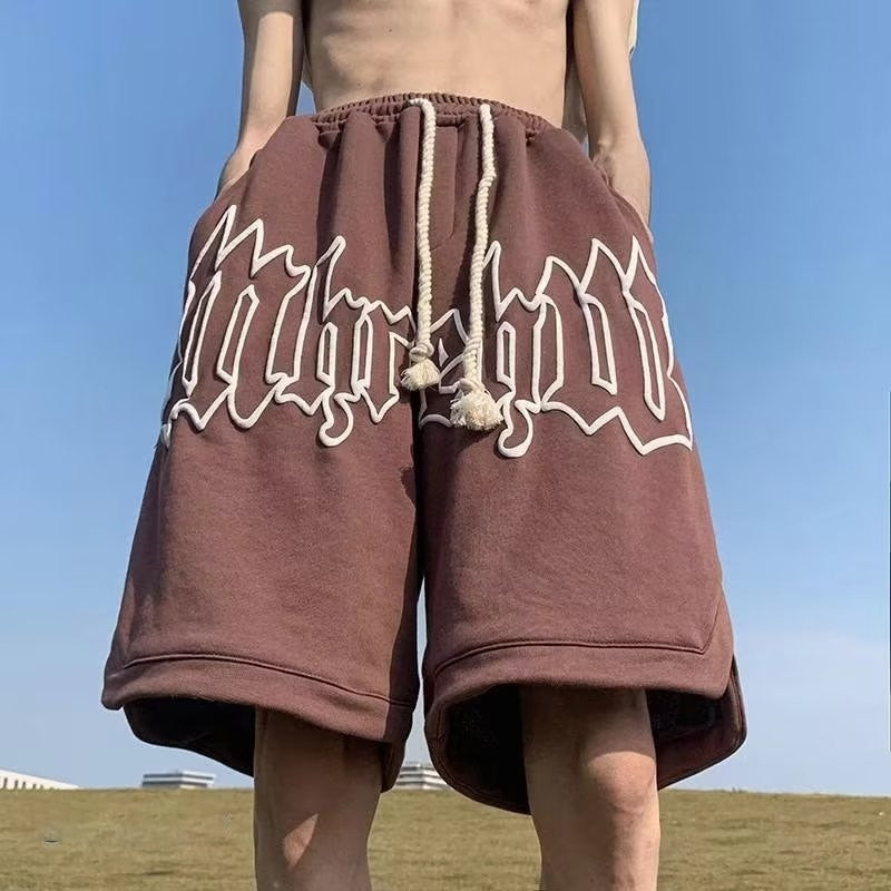 Summer Men's Letter Foam Print Shorts y2k Casual Fashion Loose Sweatpants Gym Basketball Short Pants Streetwear Bermuda shorts