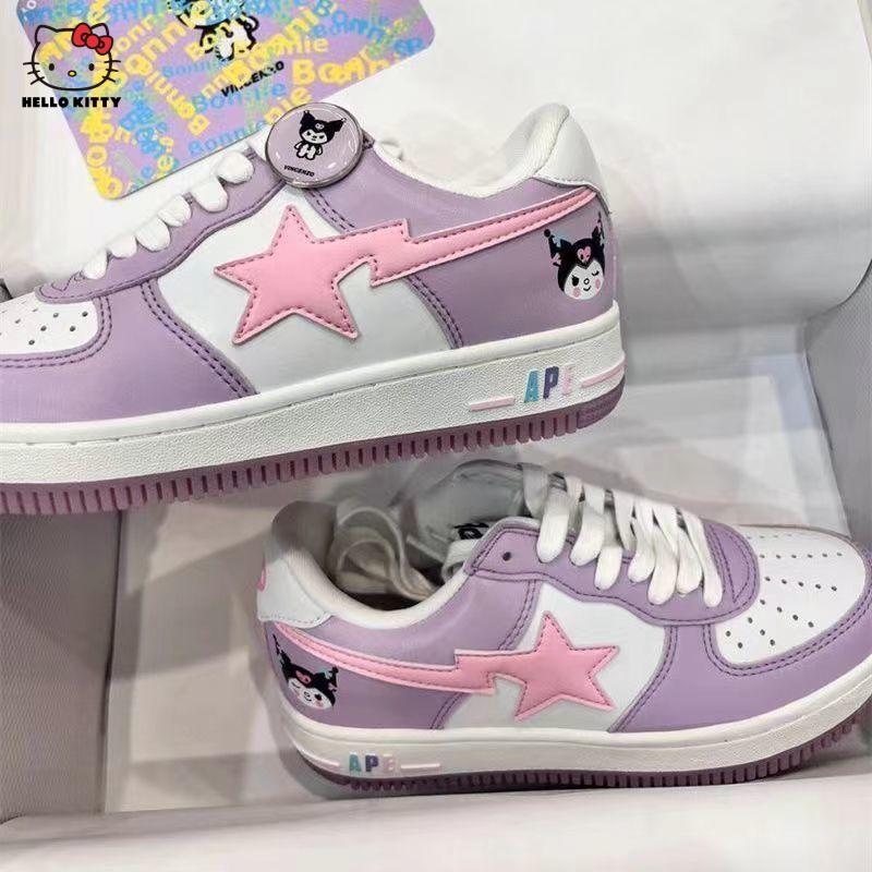 Kawaii Sanrio Shoes Kuromi Y2K Casual Pink Sneakers Students Flat Bottom Full with Harajuku Shoes Beauty School Girls Gifts