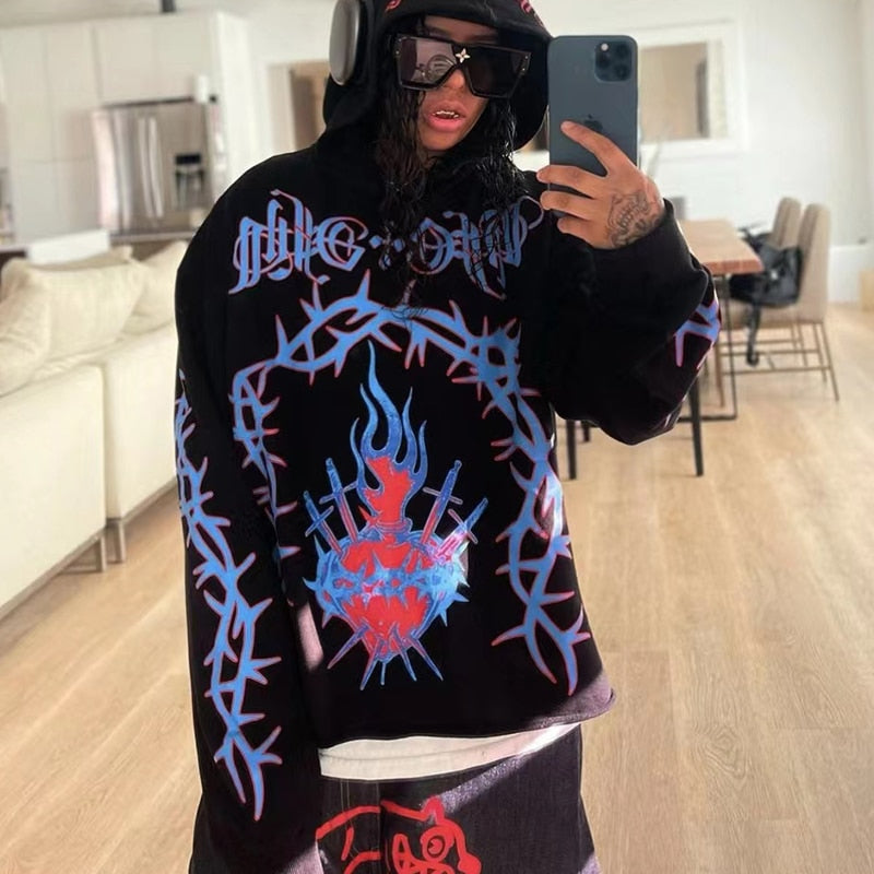 Men's Oversized Zip Hoodie Spider Print Hoodie Y2K Hip Hop Street Style Fashion Punk Sports Jacket Pullover Jacket Apparel