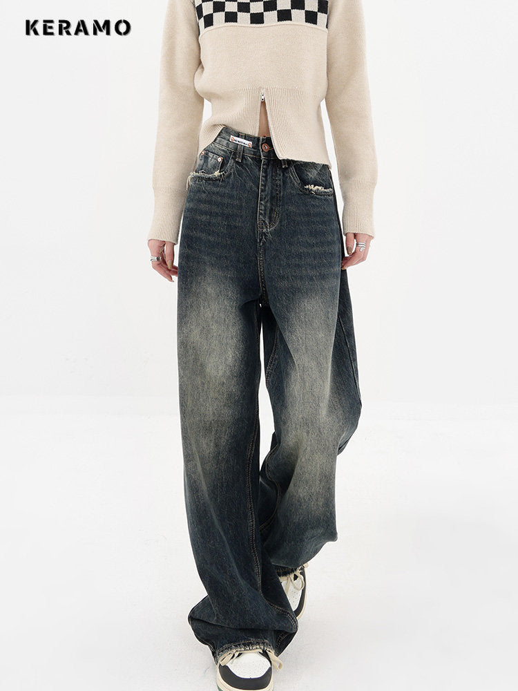 Harajuku Streetwear Retro Fashion 2023 Spring Women High Waist Jeans Loose Wide Leg Straight Loose Denim Trousers Y2K Pants