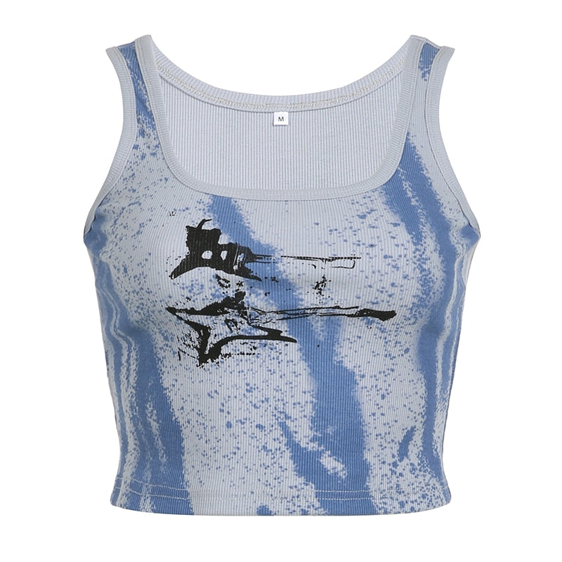 HEYounGIRL Guitar Print Sleeveless Tank Top Y2K Casual Ribbed Women Grunge Crop Top Harajuku Fashion Vest Tee 90s Street Outfits