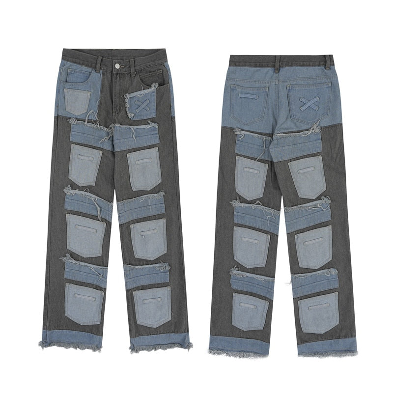2023 Cyber Y2K Streetwear Baggy Stacked Jeans Pants Men Clothing Straight Punk Multiple Pockets Denim Trousers Vetements Homme