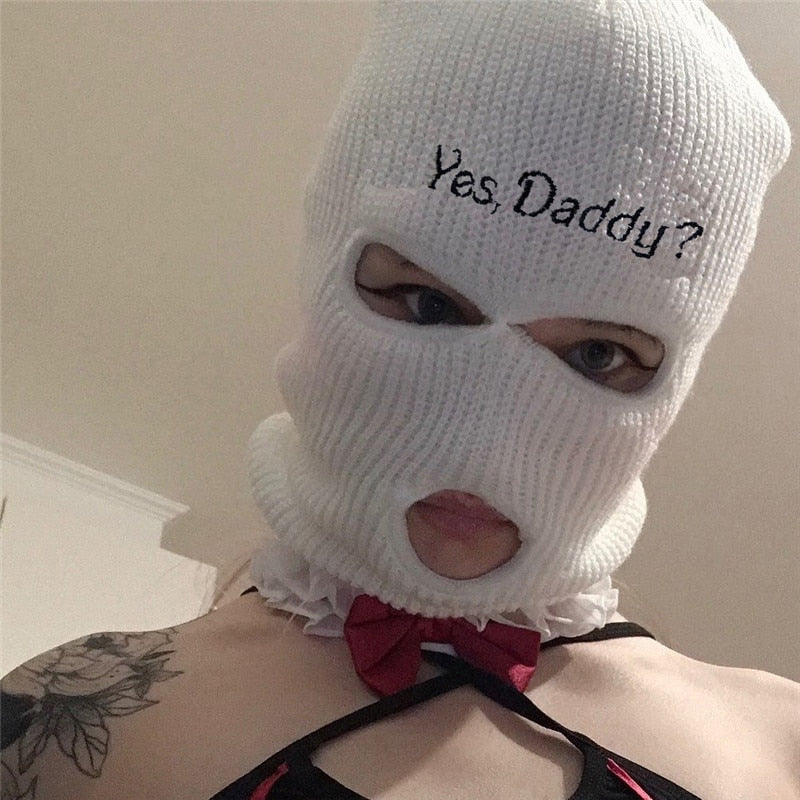 3Holes Winter Warm Unisex Balaclava Mask Hat Embroidery Full Face Mask Knitted Cycling Ski Snowboard Hat Cap Hip Hop Beanie Gift