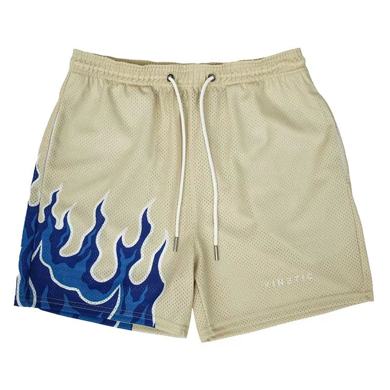 Mesh Breathable Men Shorts GYM Basketball Running Quick-Drying Shorts Baggy Flame Print Fashion Shorts New 2023 Summer Shorts