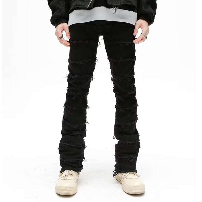 2023 Dark Streetwear Black Baggy Grunge Stacked Jeans Y2K Pants Men Patchwork Hip Hop Straight Denim Trousers Pantalones Hombre