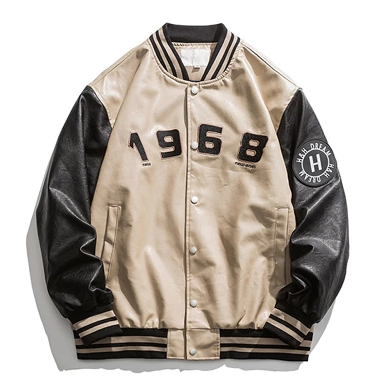 Beyzbol deri ceket erkekler portre mektubu Embroid motosiklet PU ceket erkek boy Varsity Vintage bombacı ceket Unisex yeni