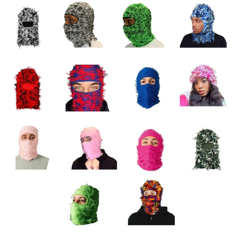 Designer Ski Mask Storm Knitted Distressed Camo Balaclava Ski Mask Custom Grassy Balaclava