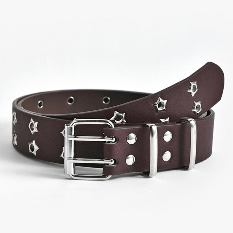 GAOKE Hollow Bullet Decoration Belt Fashion Ladies Leather Studded Gift Man's Goth Rock Wild Adjustable Women Punk Black Belt