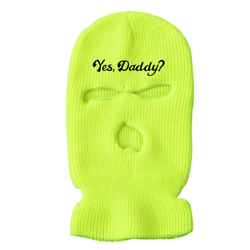 3Holes Winter Warm Unisex Balaclava Mask Hat Embroidery Full Face Mask Knitted Cycling Ski Snowboard Hat Cap Hip Hop Beanie Gift