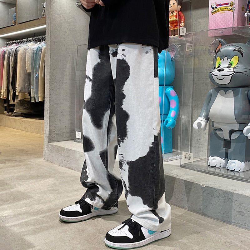 Geniş bacak kot adam düz kravat-boya kot Denim pantolon erkek kot erkekler için Streetwear Jean Baggy erkek boy erkekler Boys giyim