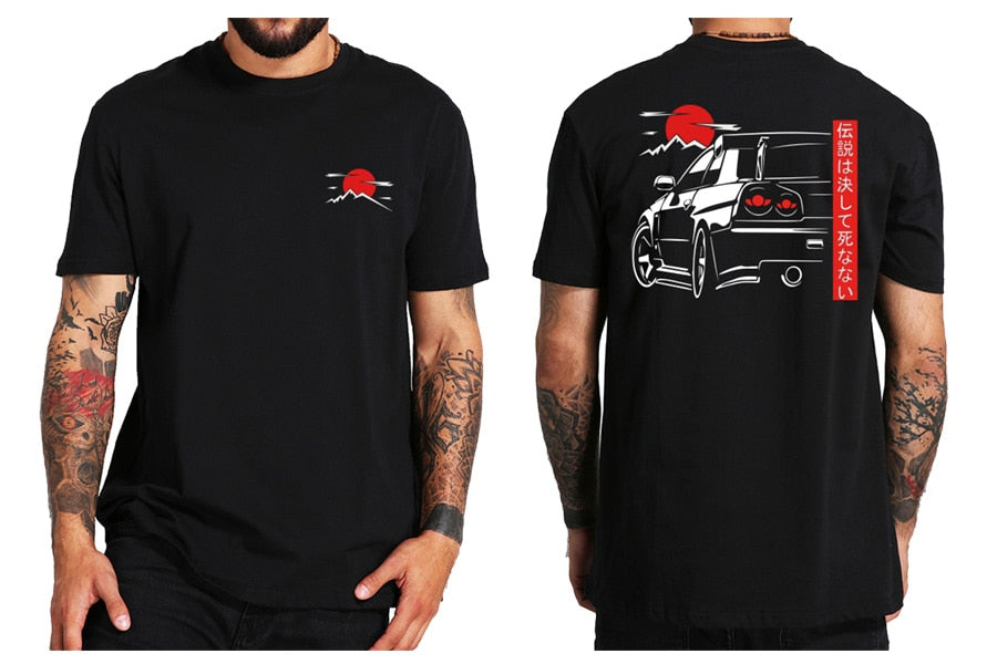 Japanese Style Car T Shirts Back Print Street Wear Original Design EU Size 100% Cotton Tops Tee Homme
