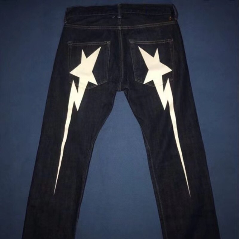 y2k baggy jeans women Retro Harajuku 2023 new lightning pattern printed jeans men's and women's street wear wide leg loose jeans