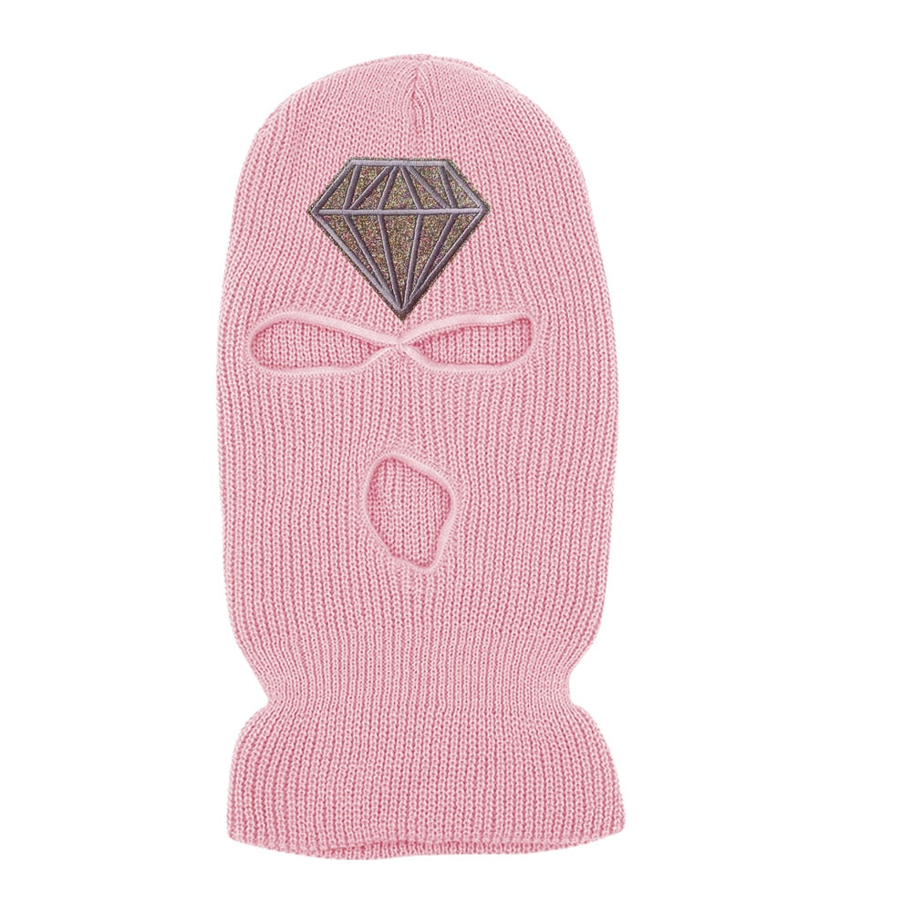 Diamond Glitter Printed 3 Hole Full Face Cap Embroidery Letter Ski Beanies Design Keep Warm Headgear Mask Tactical Balaclava Hat