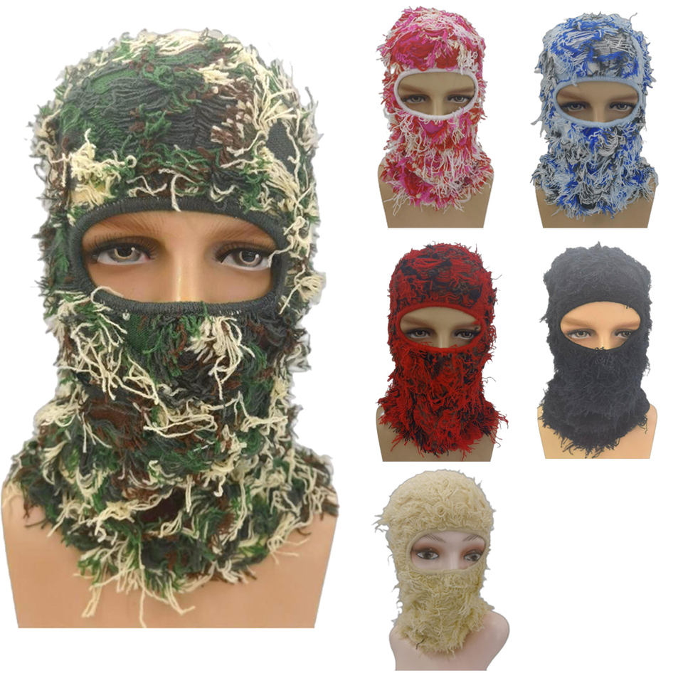Designer Ski Mask Storm Knitted Distressed Camo Balaclava Ski Mask Custom Grassy Balaclava