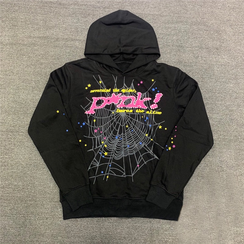 Hip Hop Spider Web Print Hoodies Men Fashion Long Sleeve Hooded Sweatshirts Pants Gothic Punk Oversized Winter Hoodie Tops