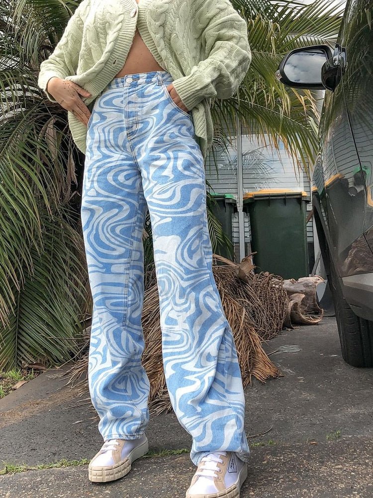 Y2K Zebra Print Straight Pants Capris Women Harajuku Baggy High Waist Casual Vintage Korean Style Streetwear Female 2020Iamhotty