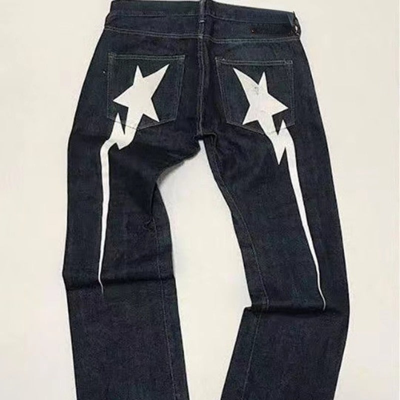 y2k baggy jeans women Retro Harajuku 2023 new lightning pattern printed jeans men's and women's street wear wide leg loose jeans