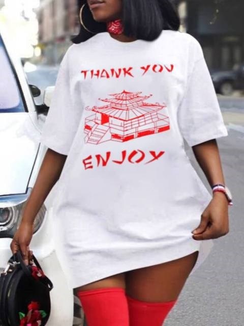 LW Plus Size Women Short Dress Casual O Neck Lip Print Black Mini T-shirt Dress Loose Sexy Mini Dress Robe Camiseta Vestidos