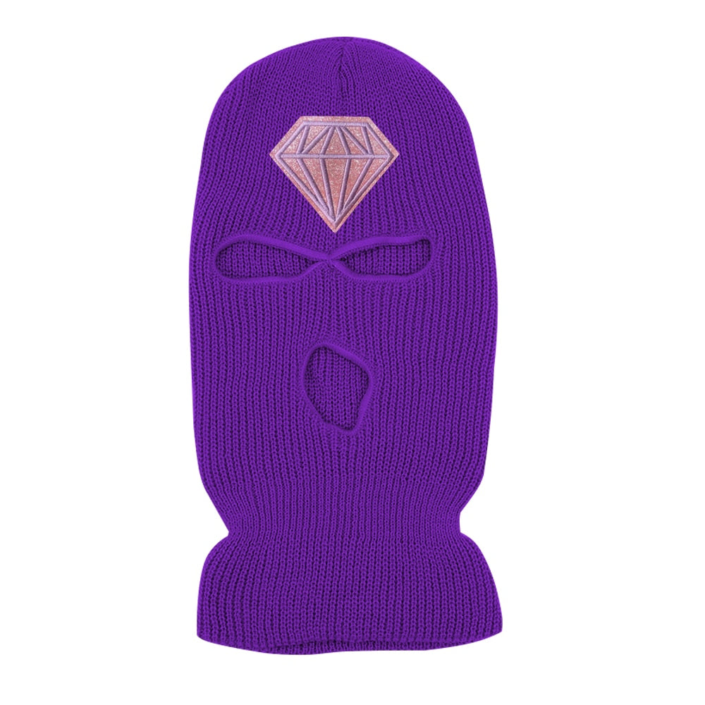 Diamond Glitter Printed 3 Hole Full Face Cap Embroidery Letter Ski Beanies Design Keep Warm Headgear Mask Tactical Balaclava Hat