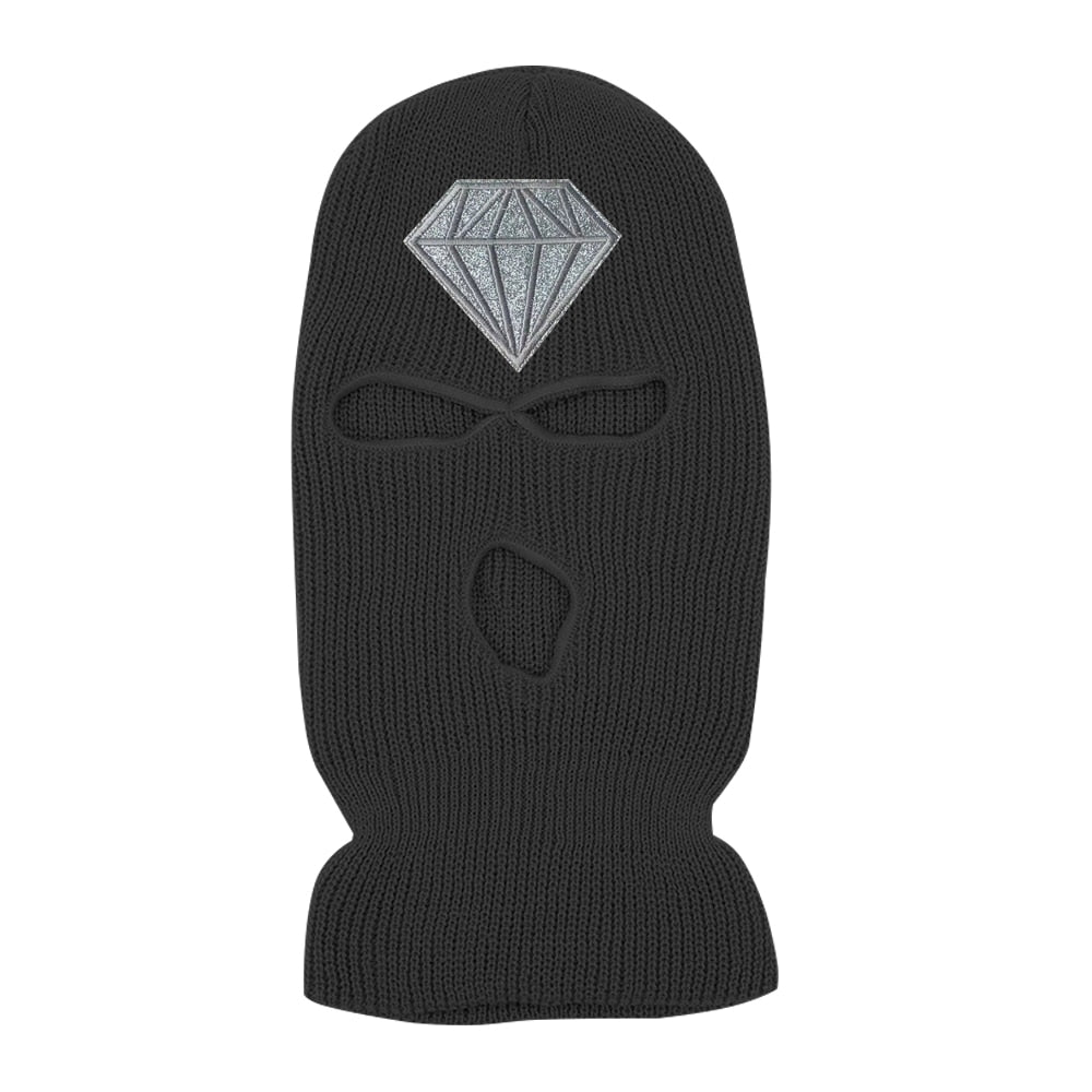 Diamond Glitter Printed 3 Hole Full Face Cap Embroidery Letter Ski Beanies Design Keep Warm Headgear Mask Tactical Balaclava Hat