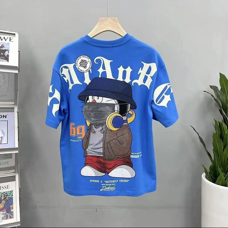 2023 Summer Men's T Shirt Korean Harajuku Fashion Graphic T Shirts Men 100%Cotton Men Clothing Cartoon Short Sleeve Tops Tee Men