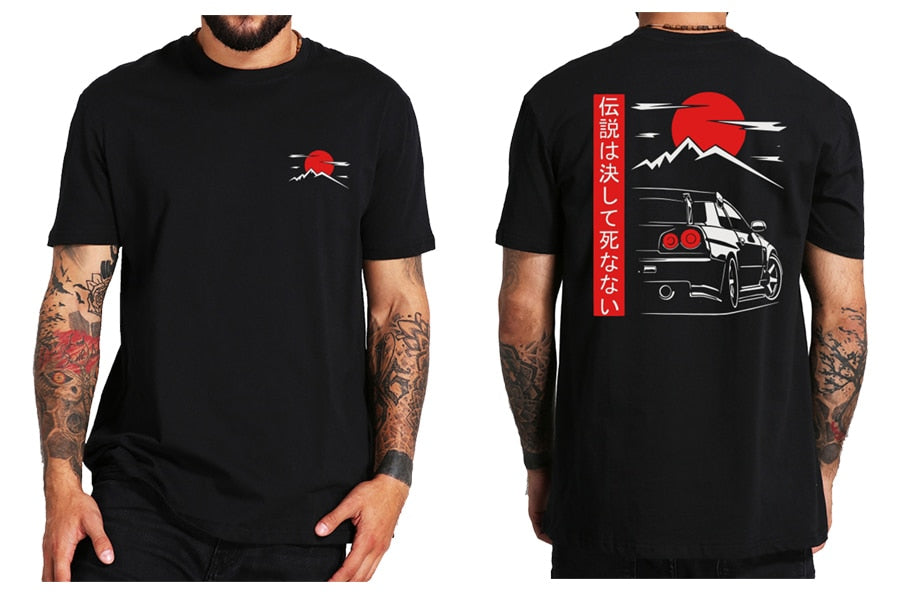 Japanese Style Car T Shirts Back Print Street Wear Original Design EU Size 100% Cotton Tops Tee Homme