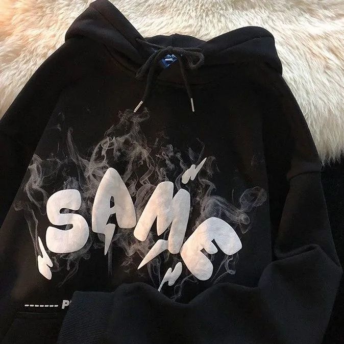 Hiphop horn sweater women autumn and winter loose tide ins lazy wind bf plus velvet thick design sense niche jacket hoodie bape