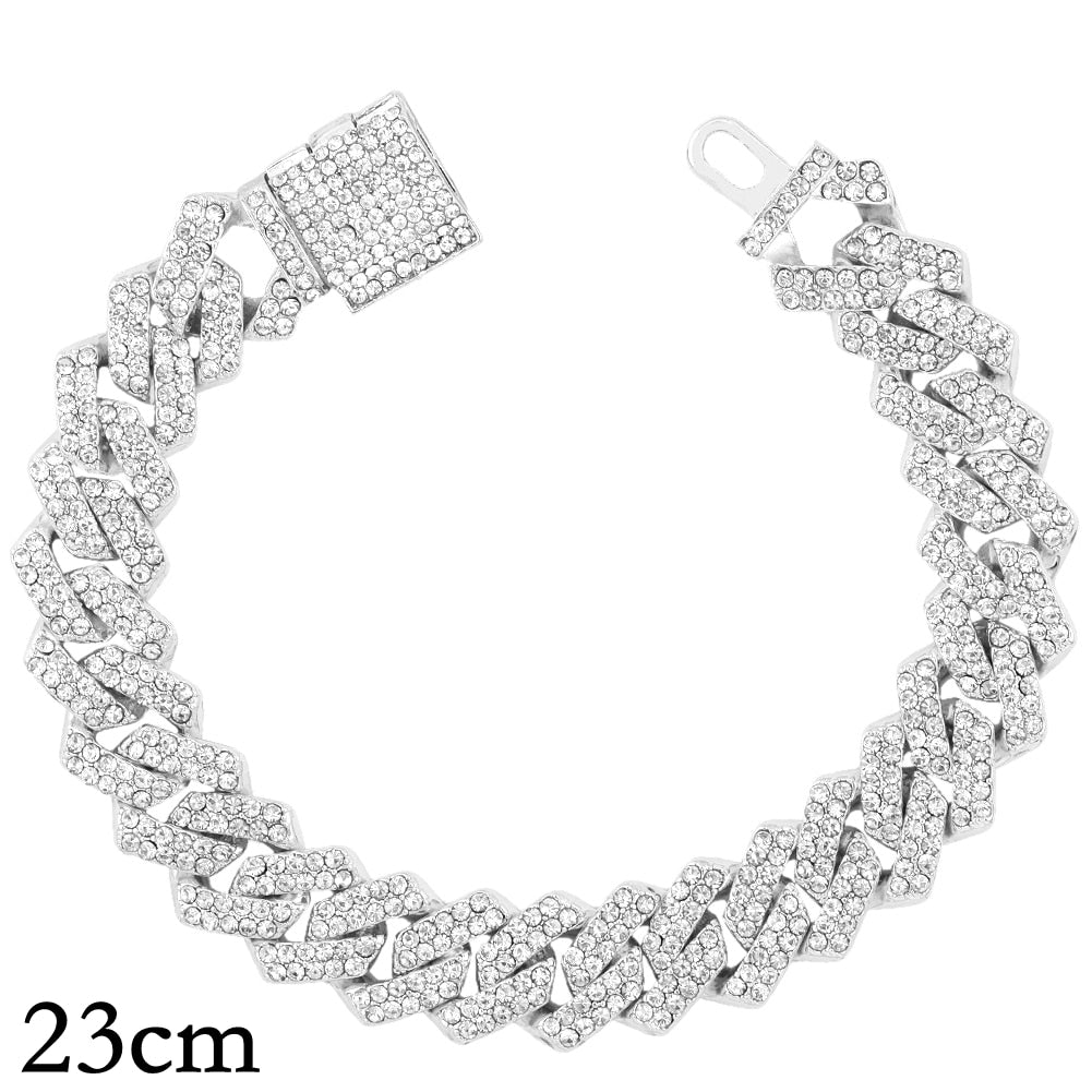 14/20MM Hip Hop Metal Cuban Bracelet Iced Out Chain Bling Full Rhinestone Pave Luxury Crystal Bracelet For Men's Jewelry Gift