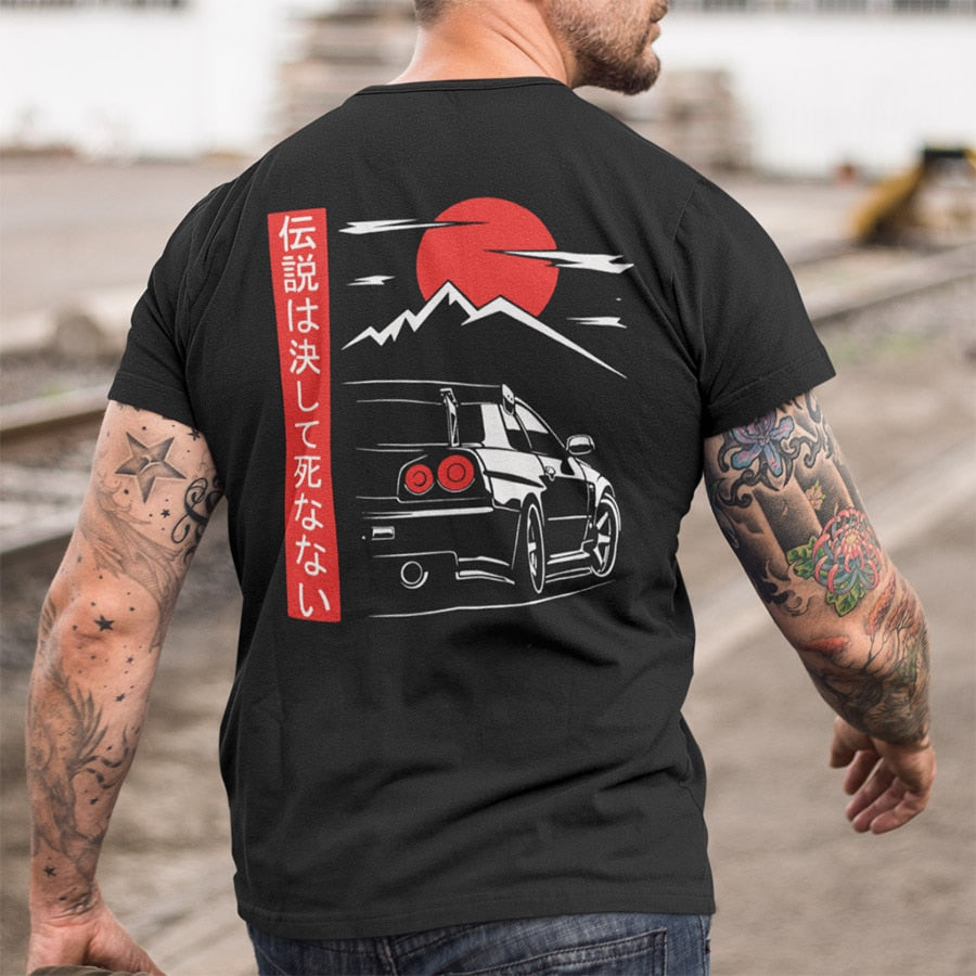 Japanese Style Car T Shirts Back Print Street Wear Original Design EU Size 100% Cotton Tops Tee Homme