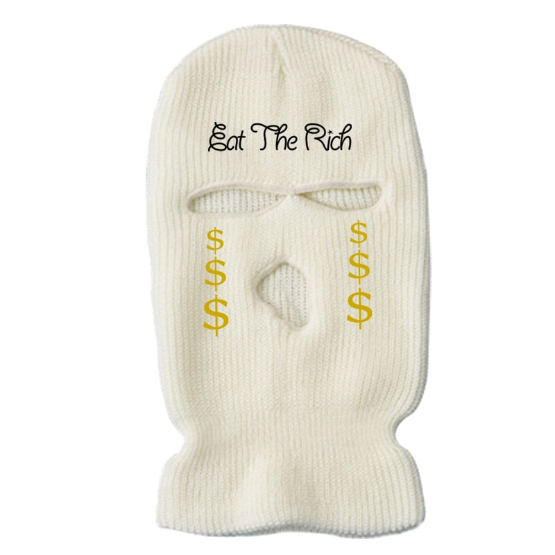 3Holes Winter Warm Unisex Balaclava Mask Hat Embroidery Full Face Mask Knitted Cycling Ski Snowboard Hat Cap Hip Hop Beanie Gift