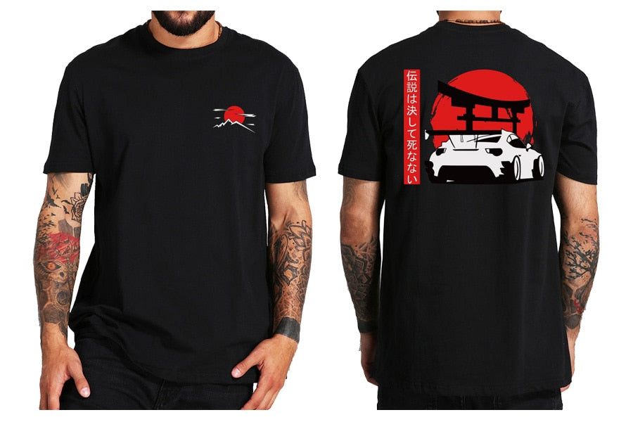 Japanese Style Car T Shirts Back Print Street Wear Original Design EU Size 100% Cotton Tops Tee Homme