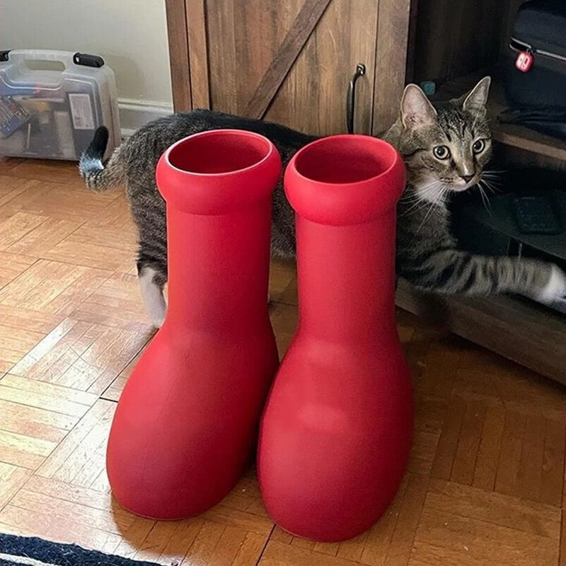 Big Red Knee High Boots Round Toe Balloon-Like Slip On Women'S Casual Boots 2023 New Design Solid Party Runway Shoes Fashion