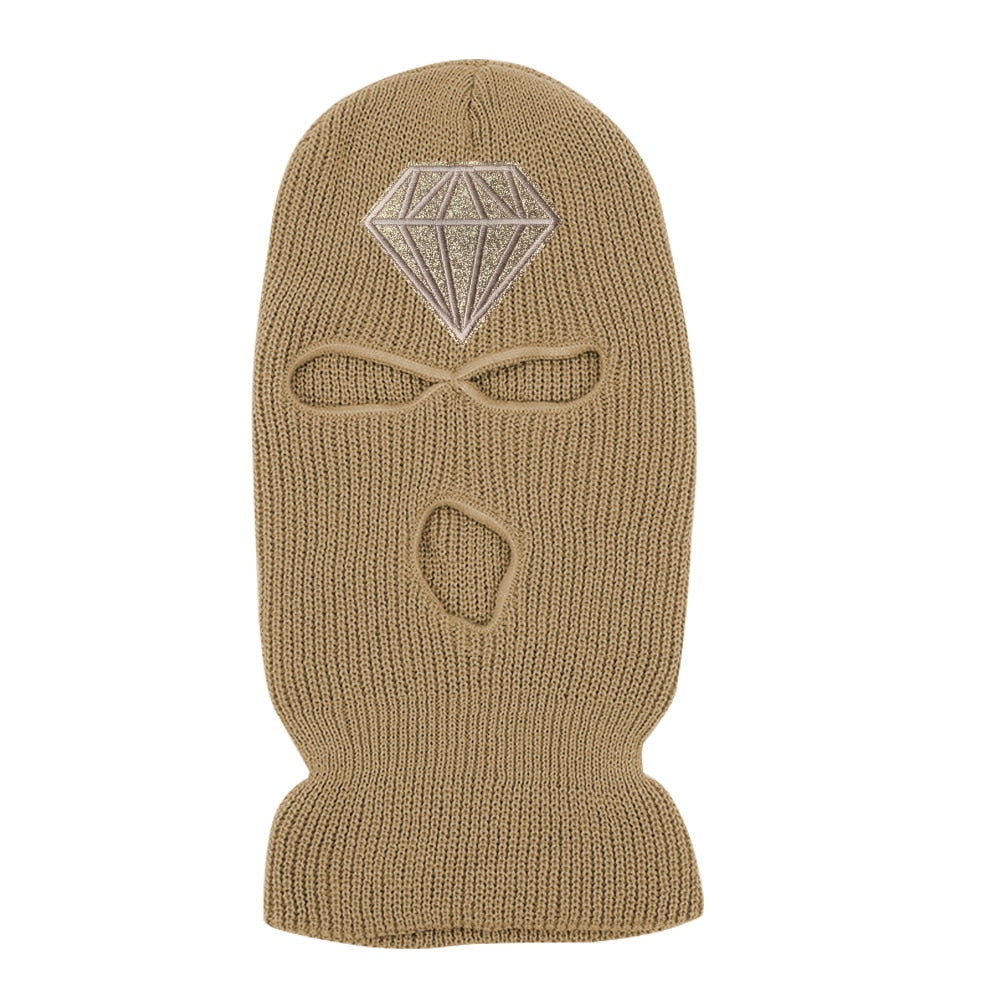 Diamond Glitter Printed 3 Hole Full Face Cap Embroidery Letter Ski Beanies Design Keep Warm Headgear Mask Tactical Balaclava Hat
