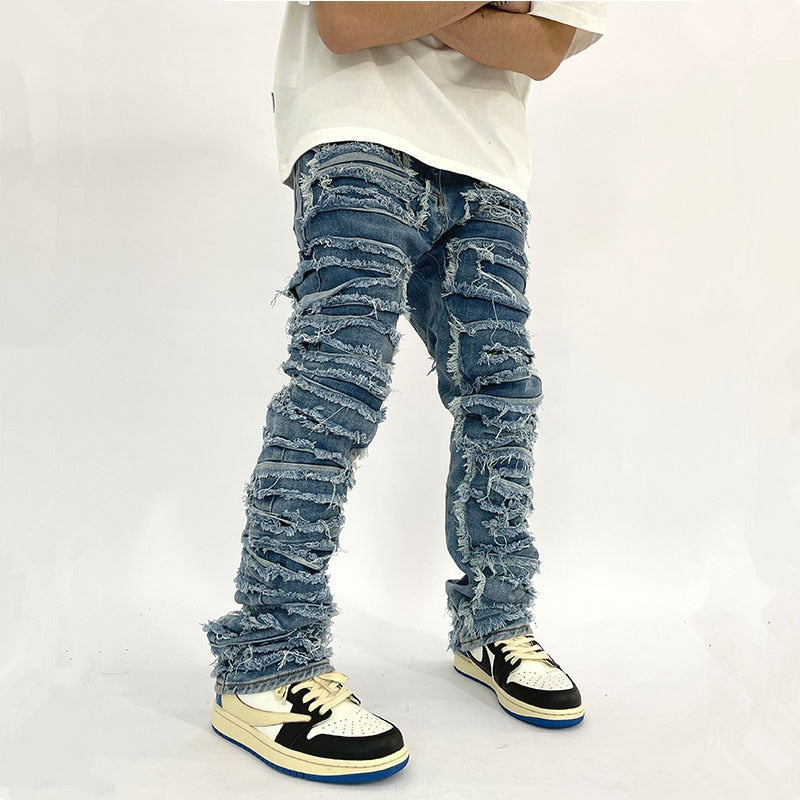 2022 Kanye Y2K Streetwear Baggy Ripped Stacked Jeans Pants Men Clothing Hip Hop Straight Vintage Denim Trousers Pantalon Homme