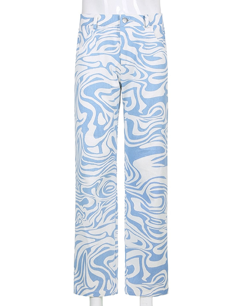 Y2K Zebra Print Straight Pants Capris Women Harajuku Baggy High Waist Casual Vintage Korean Style Streetwear Female 2020Iamhotty