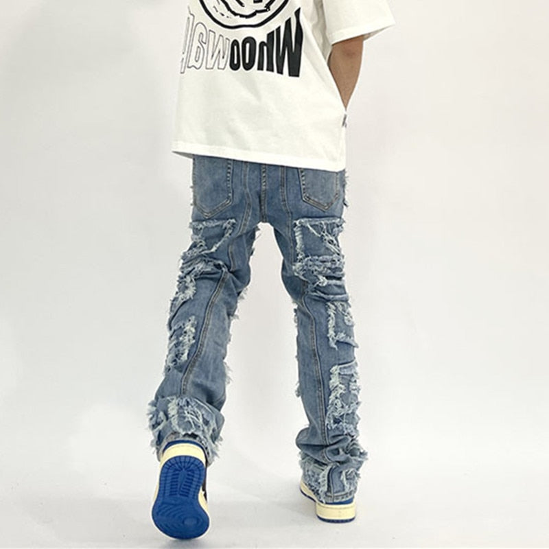 2022 Kanye Y2K Streetwear Baggy Ripped Stacked Jeans Pants Men Clothing Hip Hop Straight Vintage Denim Trousers Pantalon Homme