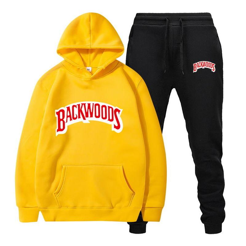 Men Set Fleece Hoodie Pant Thick Warm Tracksuit Sportswear Fashion Brand Backwoods Hooded Track Suits Male Sweatsuit Tracksuit
