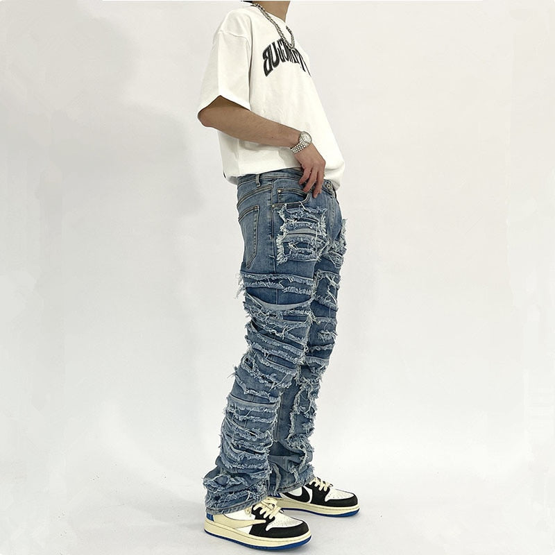 2022 Kanye Y2K Streetwear Baggy Ripped Stacked Jeans Pants Men Clothing Hip Hop Straight Vintage Denim Trousers Pantalon Homme