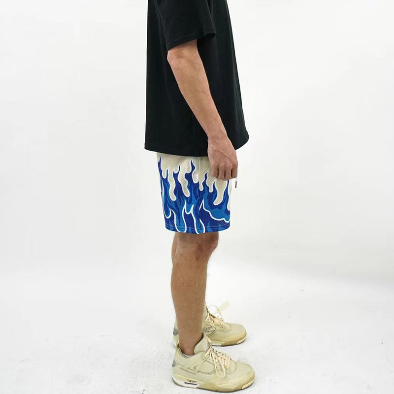 Mesh Breathable Men Shorts GYM Basketball Running Quick-Drying Shorts Baggy Flame Print Fashion Shorts New 2023 Summer Shorts