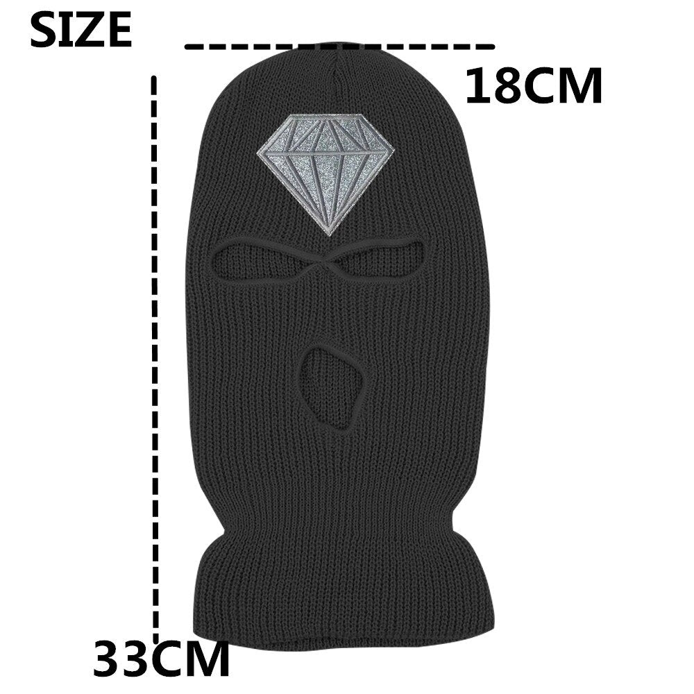 Diamond Glitter Printed 3 Hole Full Face Cap Embroidery Letter Ski Beanies Design Keep Warm Headgear Mask Tactical Balaclava Hat